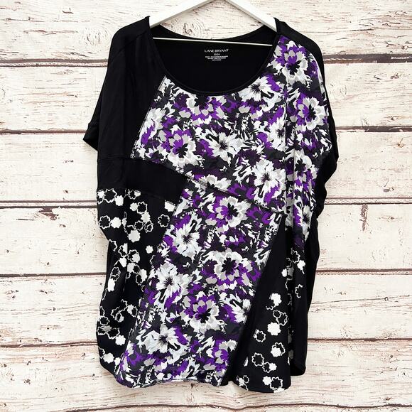 LANE BRYANT Black and Purple Floral Blouse Sz 22 24 - Picture 1 of 3